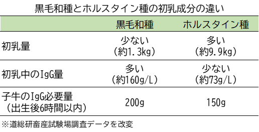 黒毛和種とホルスタイン種の初乳成分の違い