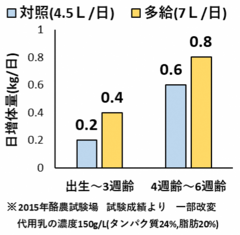 図1　代用乳給与量別の日増体量の違い